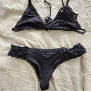 Frankie's Bikinis Black Crochet Set - top and bottom